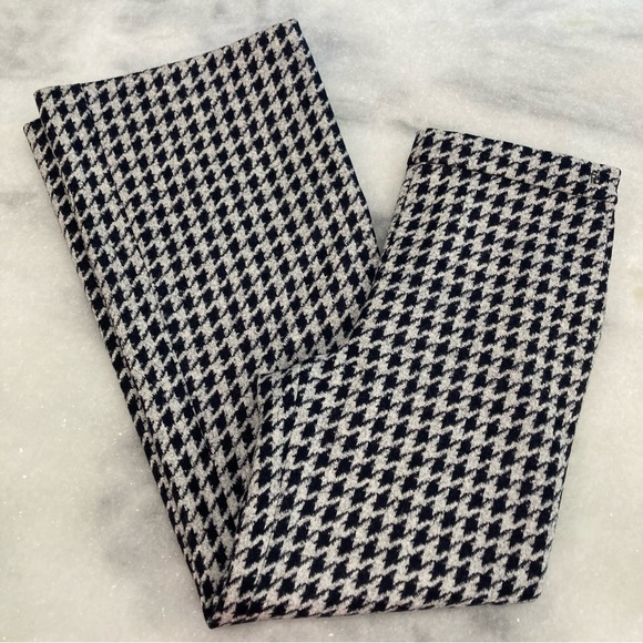 CAROLINA HERRERA Gray Navy Blue Wool Houndstooth Wide Leg Pants - Picture 1 of 9
